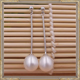 925 Silver Pearl Long Drop Earrings for Women