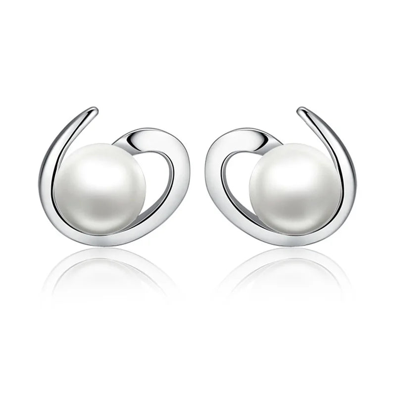 925 Silver Stud Earring Women Pearl Christmas Fine Jewelry Hot