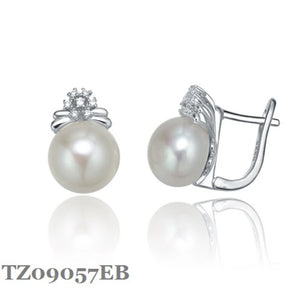 Silver Pearl Earring for Women Valentine Lover Mum English Hoop Earring