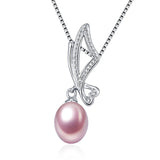 Butterfly Charm Pearl Pendant Necklace in 925 Silver