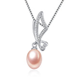 Butterfly Charm Pearl Pendant Necklace in 925 Silver