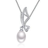 Butterfly Charm Pearl Pendant Necklace in 925 Silver