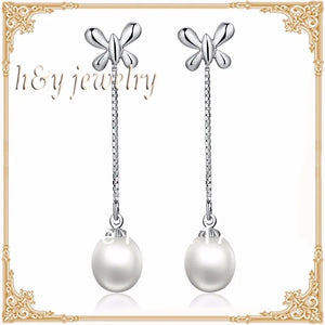 925 Sterling Silver Water Drop Pearls Earrings Brincos
