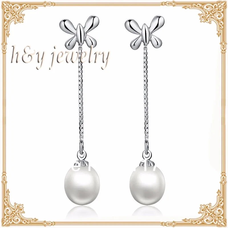 925 Sterling Silver Water Drop Pearls Earrings Brincos
