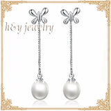 925 Sterling Silver Water Drop Pearls Earrings Brincos