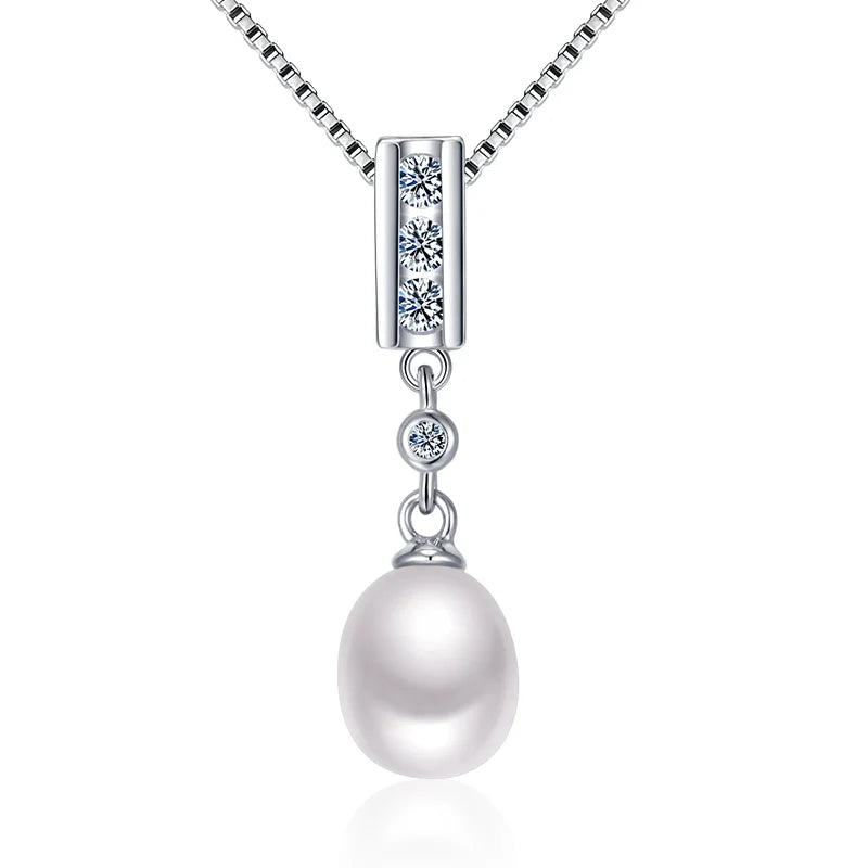 Natural Pearl Pendant Necklace for Women Mum in 925 Sterling Silver 18-Inch