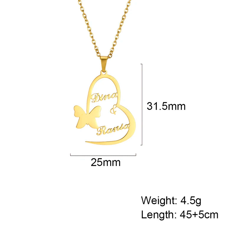 Sipuris Butterfly Double Name Necklace Stainless Steel Necklace