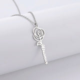 Sipuris Personalized Name Rose Necklace Stainless Steel Flower Necklace
