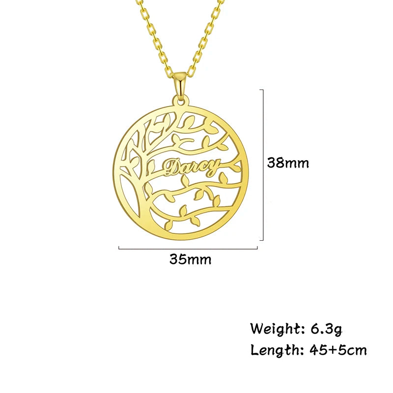 Sipuris Tree Of Life Name Necklace Stainless Steel Family Gift