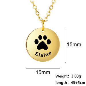 Sipuris Dog Paw Name Necklace Stainless Steel Personalized Pendant Necklace
