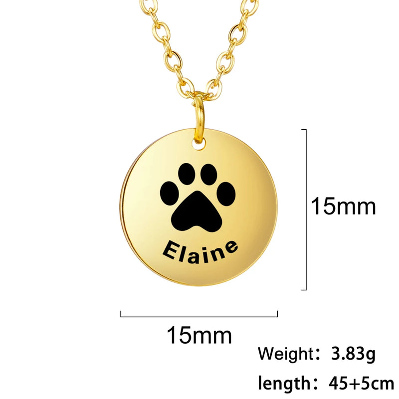 Sipuris Dog Paw Name Necklace Stainless Steel Personalized Pendant Necklace