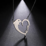 Sipuris Dolphin Heart Graphic Stainless Steel Personalized Name Necklace
