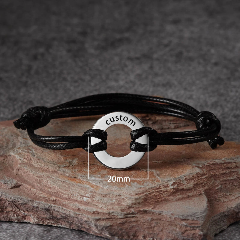 Sipuris Name Bracelet Stainless Steel Engraved Disc Braided Rope Wrist