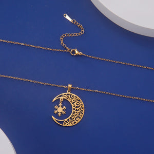 Sipuris Moon Snowflake Hollow Necklace Stainless Steel Pendant