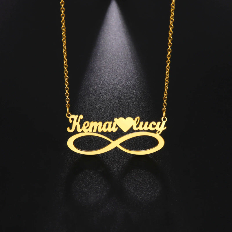 Sipuris Name Necklace Heart Couple Family Infinity Symbol Personalized