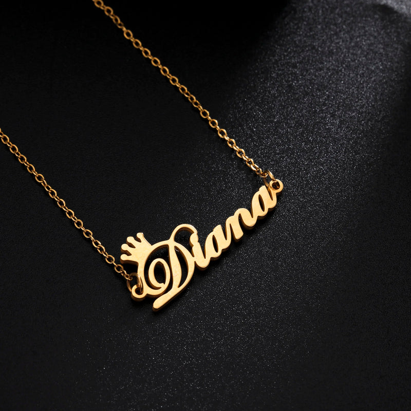 Sipuris Crown Name Letter Pendant Necklace Women Stainless Steel Chain Jewelry