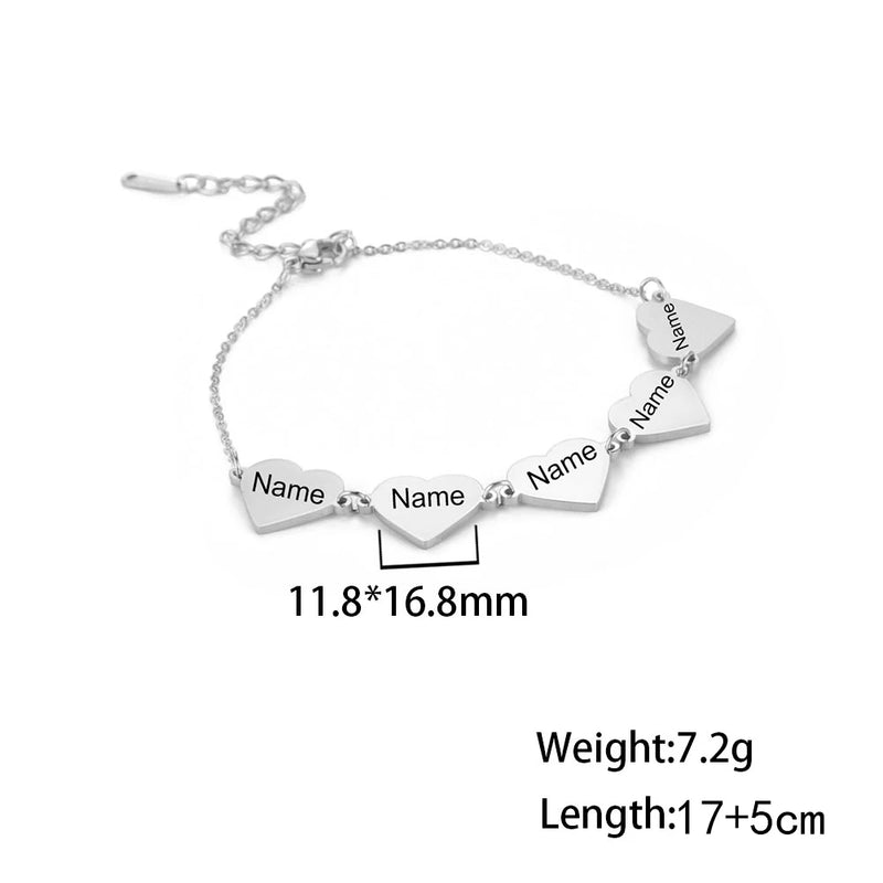 Personalized Family Name Bracelet Engraved Heart Anniversary Jewelry