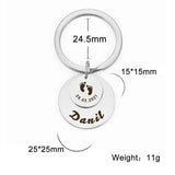 Sipuris Round Shape Engraved Name Date Keychain Stainless Steel Jewelry