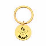 Sipuris Round Shape Engraved Name Date Keychain Stainless Steel Jewelry