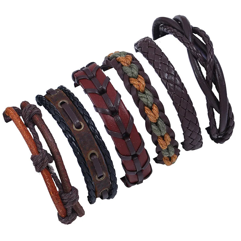 Vintage Woven Leather Bracelet Multi-layer Adjustable Size