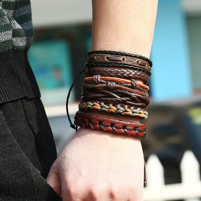 Vintage Woven Leather Bracelet Multi-layer Adjustable Size