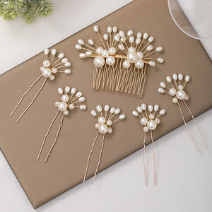 6-pc Women's Wedding Comb Set Pearl Bridal Hair Accessories Flower Jewelry Pins