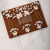 6-pc Women's Wedding Comb Set Pearl Bridal Hair Accessories Flower Jewelry Pins