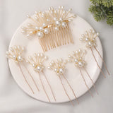 6-pc Women's Wedding Comb Set Pearl Bridal Hair Accessories Flower Jewelry Pins