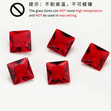 Square Loose Glass Stone Synthetic Gems Red Green Garnet 2x2~12x12mm