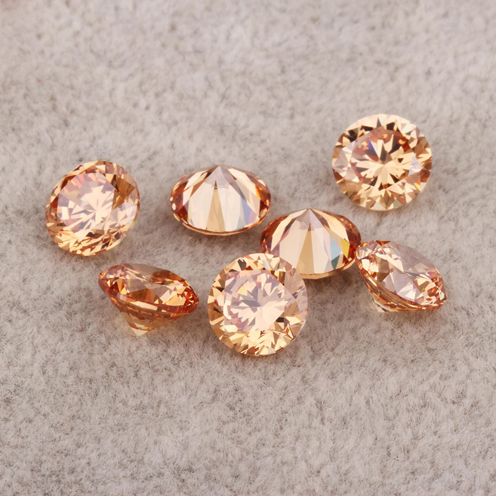 3.25-12mm Round 5A+ Champagne CZ Stone Synthetic Gems Cubic Zirconia