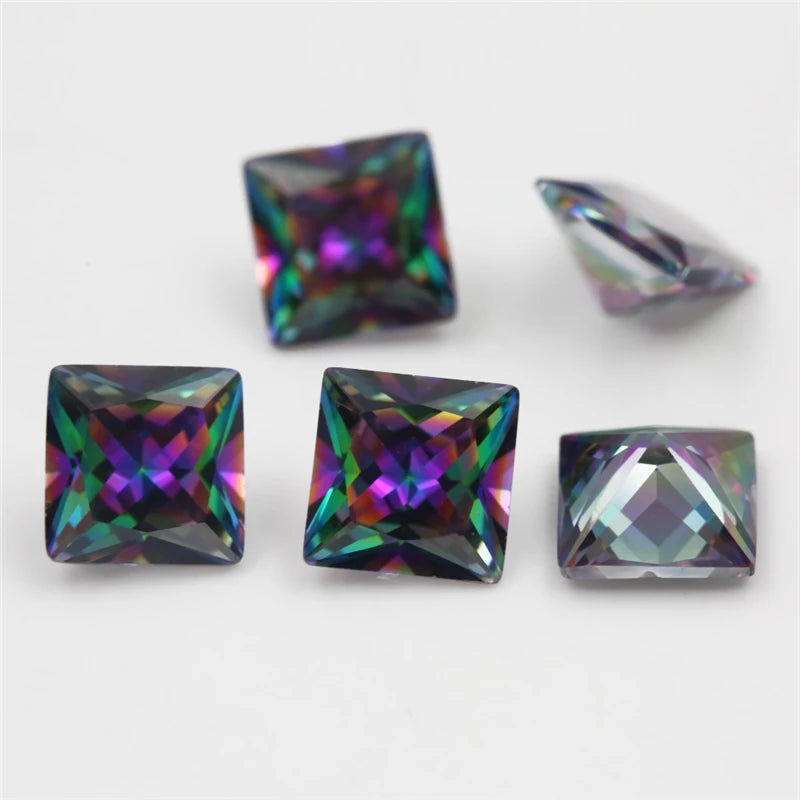 CZ Square Cut Gemstones Mix Multicolor 3-10mm Plating Loose Synthetic Gems