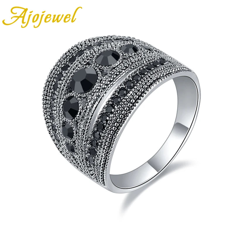 Vintage CZ Geometric Retro Finger Ring Women High Wide Party Jewelry