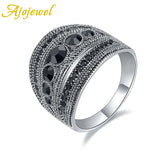 Vintage CZ Geometric Retro Finger Ring Women High Wide Party Jewelry