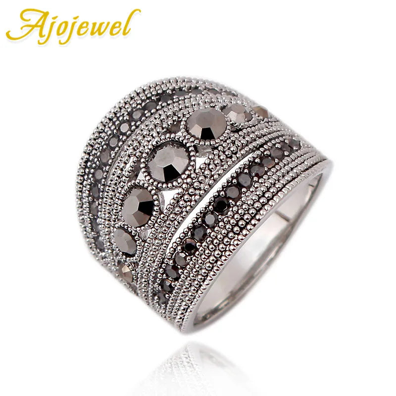 Vintage CZ Geometric Retro Finger Ring Women High Wide Party Jewelry
