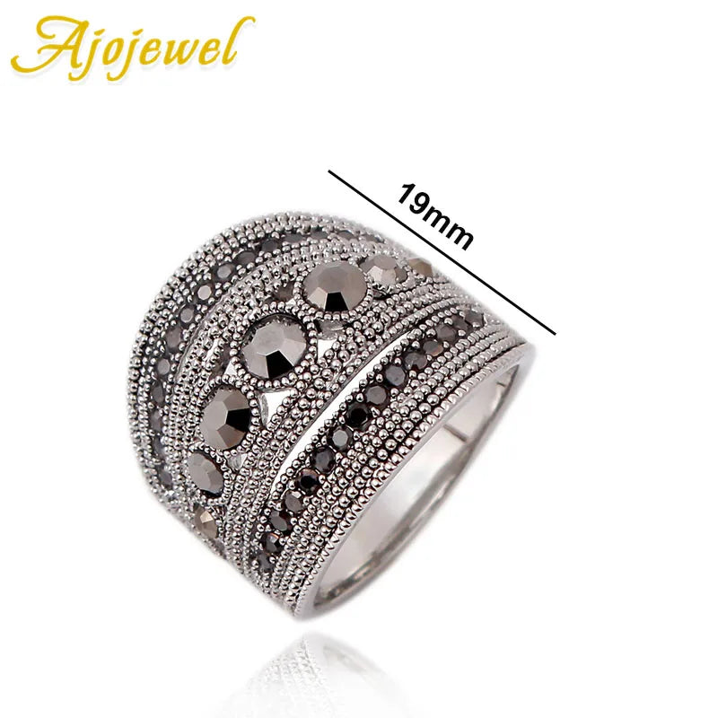 Vintage CZ Geometric Retro Finger Ring Women High Wide Party Jewelry