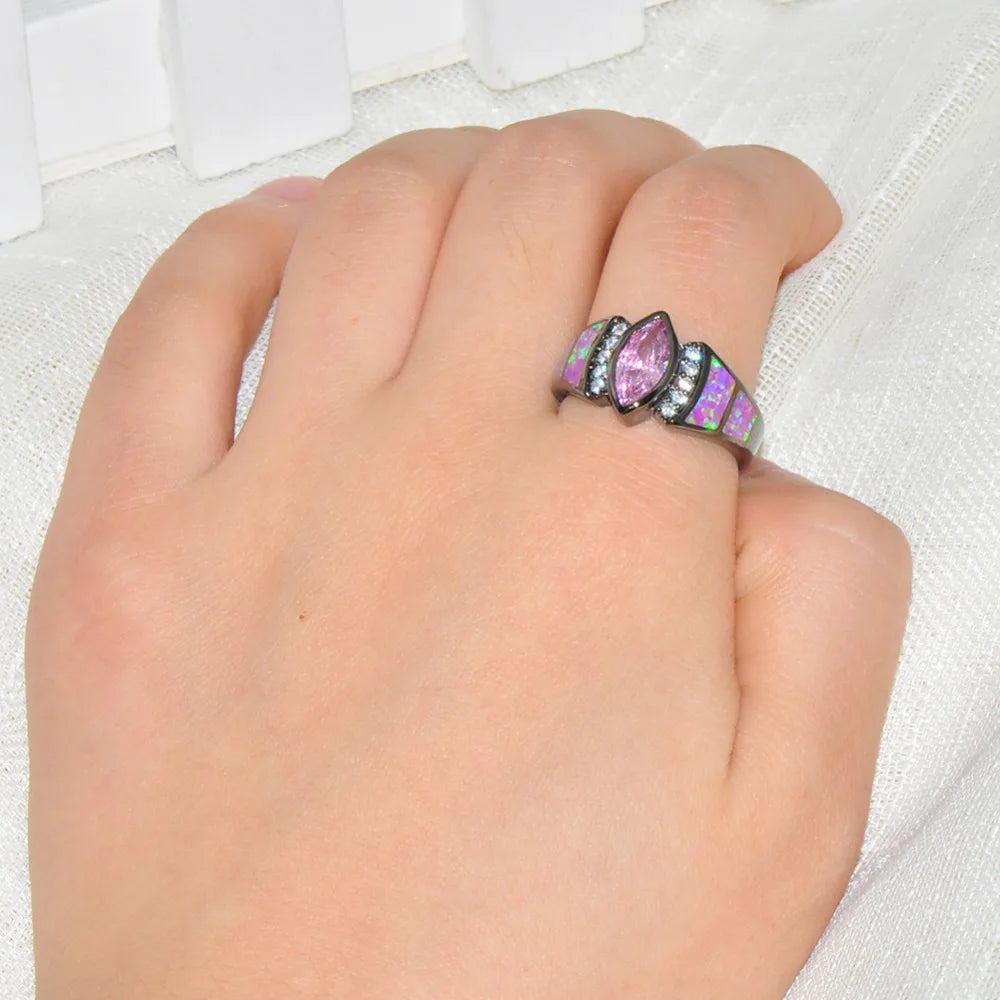 Hot Pink Opal CZ Engagement Ring 10KT Filled Women Wedding Jewelry