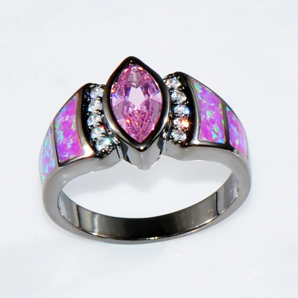 Hot Pink Opal CZ Engagement Ring 10KT Filled Women Wedding Jewelry