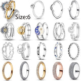 Size 6 Sterling Silver Sparkling Rings Women Stackable Fine Jewelry