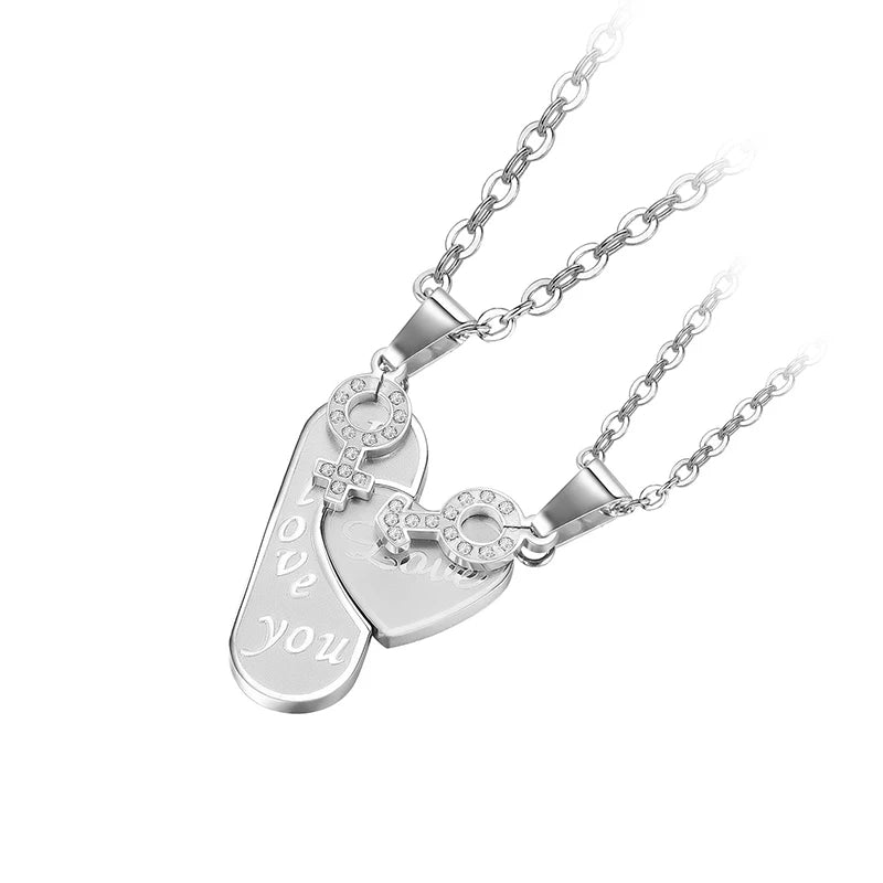 Skateboard Heart 2Pc Set Necklaces Titanium Steel Male Female Pendants
