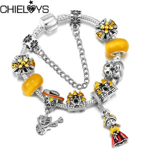 Skeleton Musician Little Girl Castle Pendant Charm Bracelet