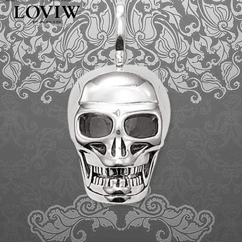 Skeleton Skull Pendant Jewelry Silver-Plate Blackened Punk Gift for Men