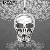 Skeleton Skull Pendant Jewelry Silver-Plate Blackened Punk Gift for Men