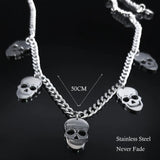 Skeleton Skull Tassel Hip Hop Pendant Necklaces Stainless Steel