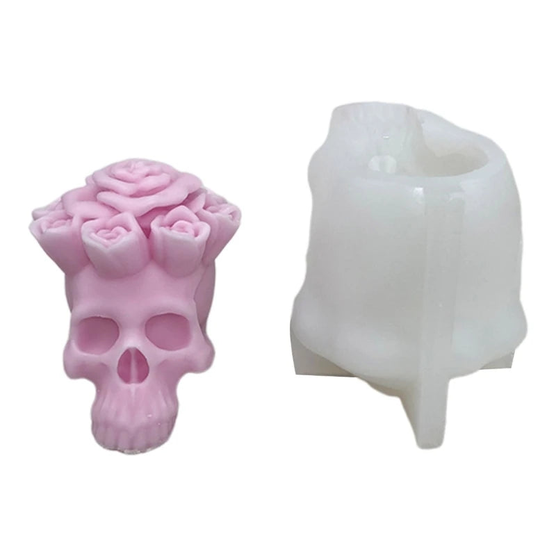 3D Rose Skull Epoxy Mold for DIY Candle Resin Casting Halloween Decoration