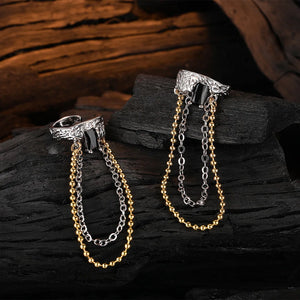 S925 Silver Skin Texture Ear Clip Rings with Long Chain