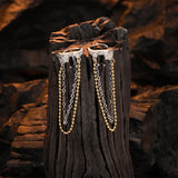S925 Silver Skin Texture Ear Clip Rings with Long Chain