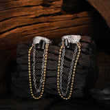 S925 Silver Skin Texture Ear Clip Rings with Long Chain