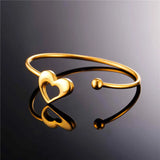 Skinny Heart Love Bangle Stainless Steel/Gold Open Cuff Bracelet