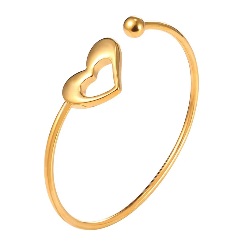 Skinny Heart Love Bangle Stainless Steel/Gold Open Cuff Bracelet
