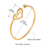 Skinny Heart Love Bangle Stainless Steel/Gold Open Cuff Bracelet